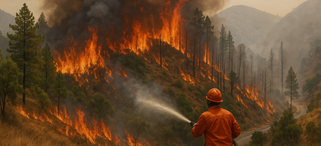 Ilustrasi petugas gabungan BPBD, Manggala Agni, dan DLHK berupaya memadamkan api di hutan Padang Lawas. Luas area terbakar diperkirakan mencapai lebih dari 400 hektar. (AI)