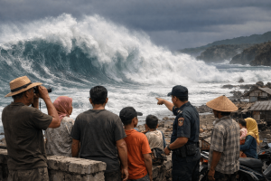 Prakirawan Badan Meteorologi Klimatologi dan Geofisika (BMKG) Stasiun Meteorologi Kelas II Maritim Belawan, Rizky Ramadhan mengatakan, potensi gelombang laut yang dapat mencapai ketinggian 1,25 hingga 2,5 meter di sejumlah perairan Sumatera Utara. (Foto AI)