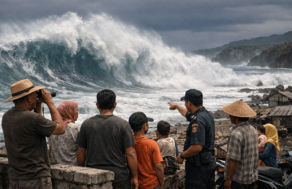 Prakirawan Badan Meteorologi Klimatologi dan Geofisika (BMKG) Stasiun Meteorologi Kelas II Maritim Belawan, Rizky Ramadhan mengatakan, potensi gelombang laut yang dapat mencapai ketinggian 1,25 hingga 2,5 meter di sejumlah perairan Sumatera Utara. (Foto AI)