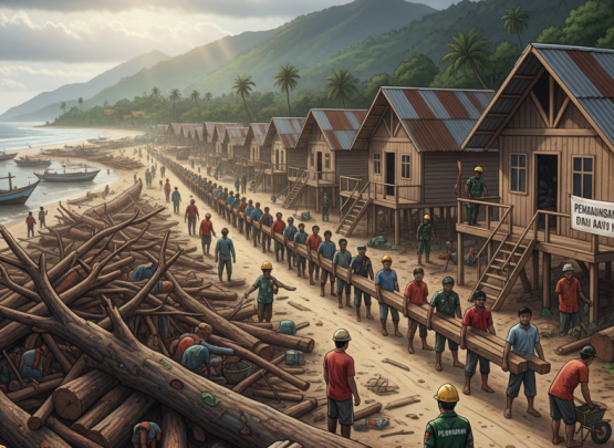 Kayu hanyutan diolah melalui rekayasa konstruksi agar layak dan aman bagi para pengungsi