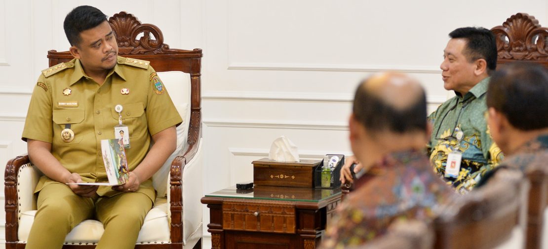 Pertemuan intensif antara Tim Satgas Rehabilitasi Pusat dengan Gubernur Sumut, Muhammad Bobby Afif Nasution, di Kantor Gubernur, Jalan Diponegoro, Medan, Senin (9/3/2026).