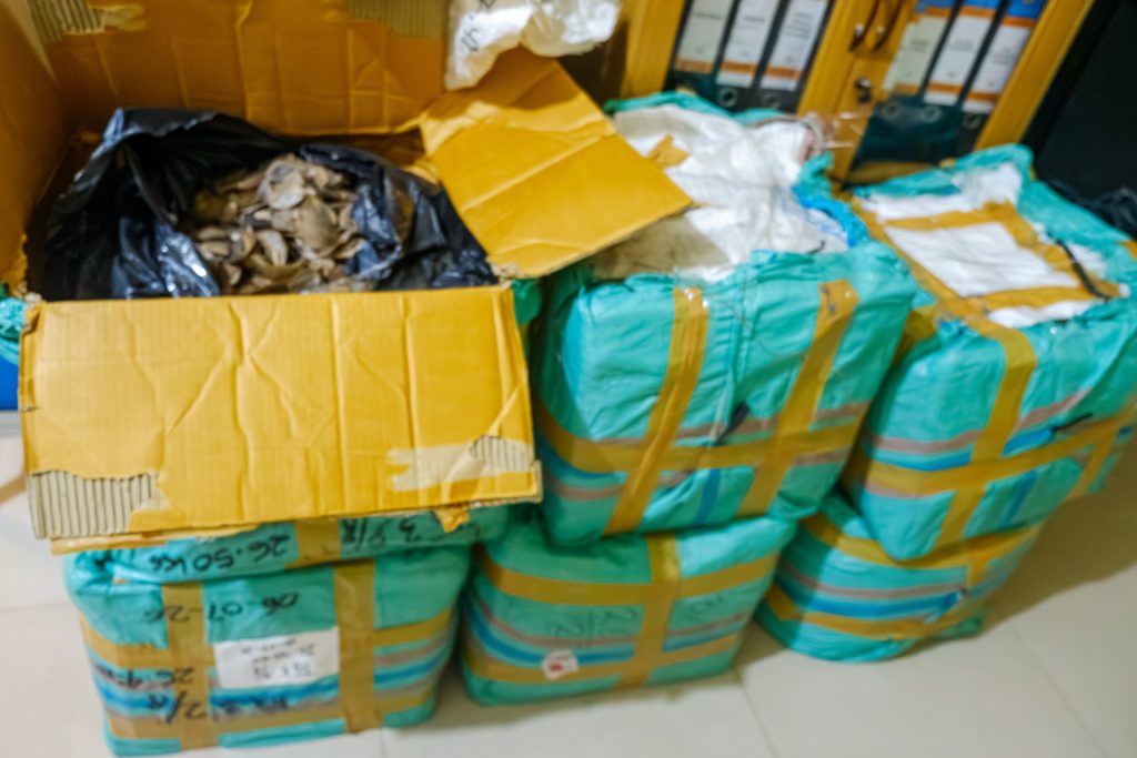 Sebanyak delapan koli berisi 216 kilogram sisik trenggiling diamankan Bea Cukai Tanjungpinang dalam operasi pengawasan di Pelabuhan Ro-Ro Tanjung Uban. Barang bukti selanjutnya dilimpahkan kepada Balai Gakkum Kehutanan Wilayah Sumatera untuk proses penyidikan. (Foto: Dok Bea Cukai Tanjungpinang)
