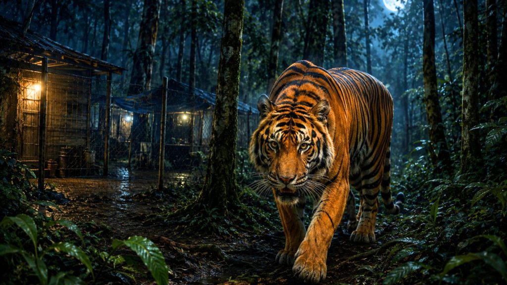 Ilustrasi AI seekor Harimau Sumatera (Panthera tigris sumatrae) di kawasan hutan tropis. BBKSDA Riau meningkatkan upaya mitigasi konflik manusia dan satwa liar setelah dua warga tewas dalam sepekan di Kabupaten Pelalawan.